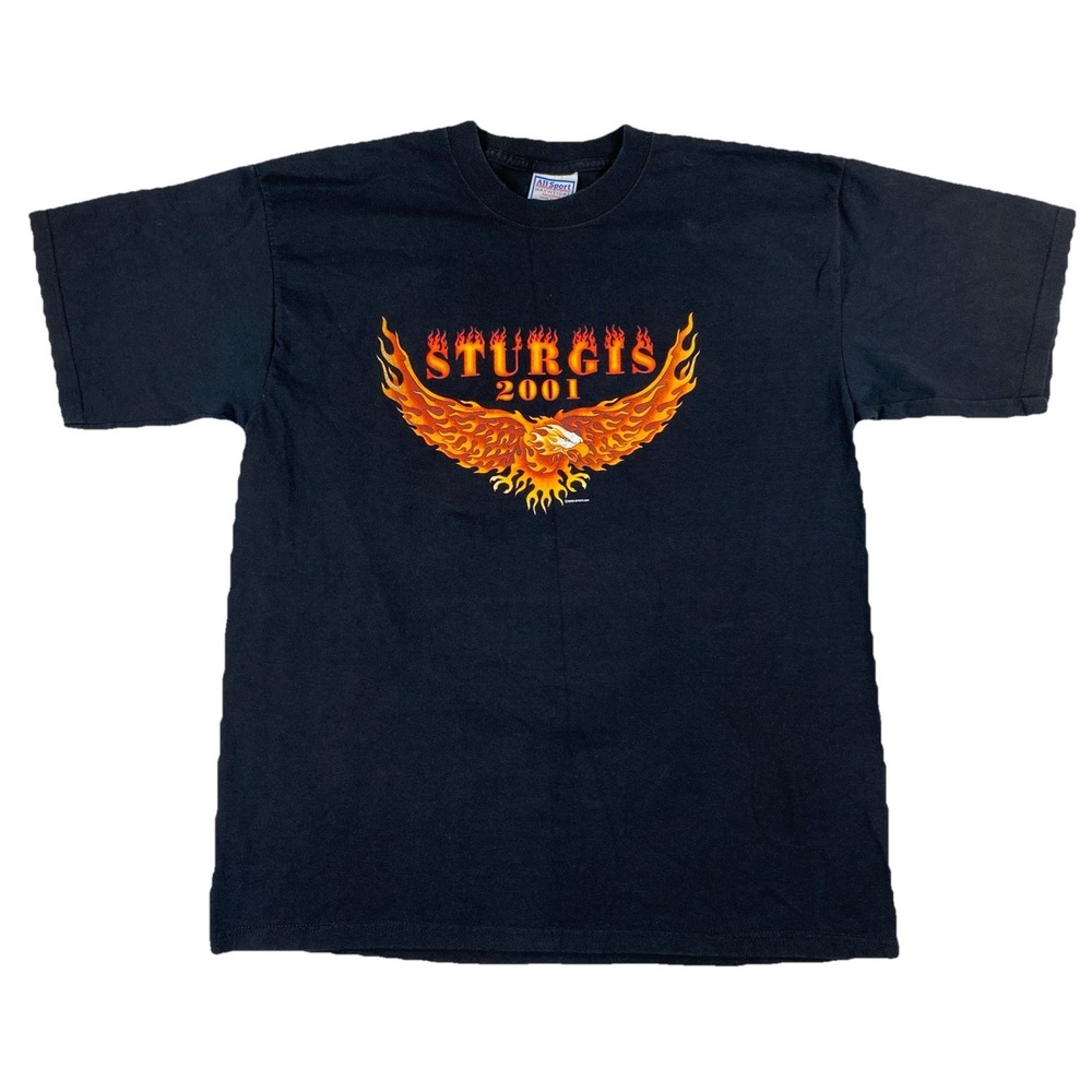 Vintage 2001 Sturgis Flaming Eagle T-Shirt Motorcycle Bike Black Men's Large